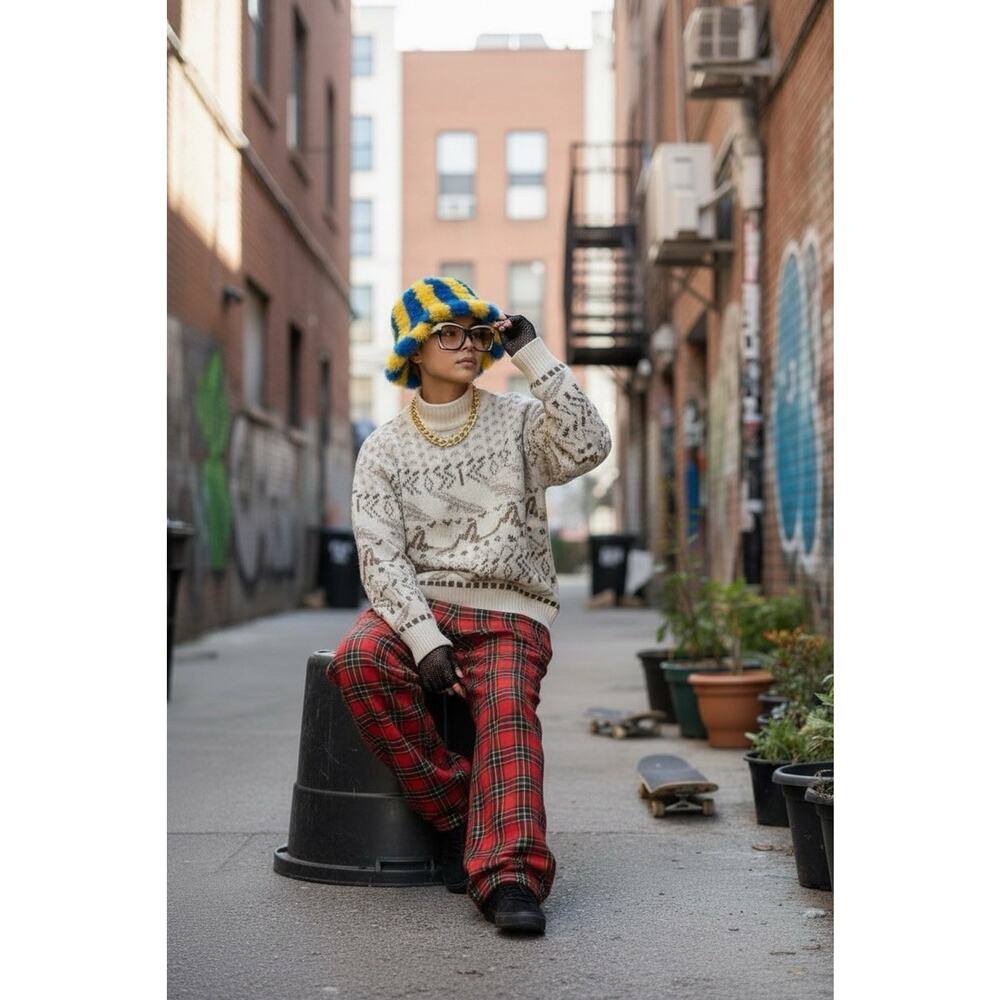 American Vintage 80s 90s Sweater M Streetwear Hip Hop Dad Geometric Grandpacore - Picture 3 of 9